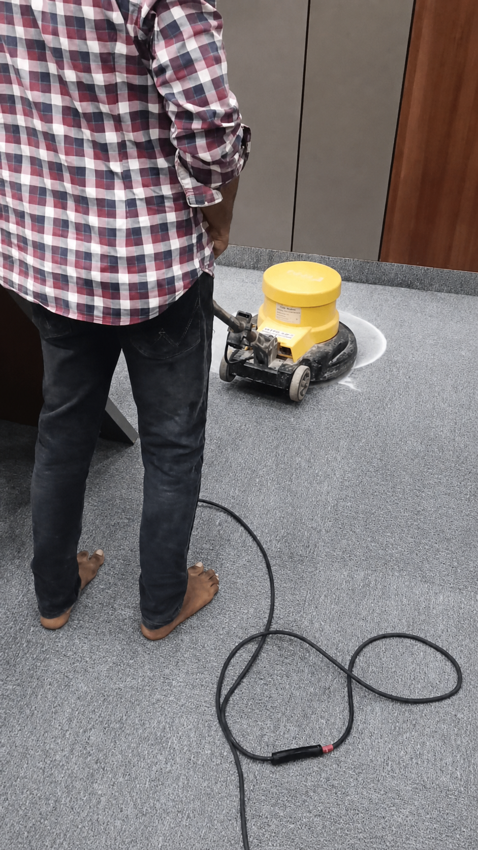 Professional carpet cleaning in progress